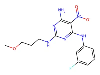 N4-(3-fluorophenyl)-N2-(3-methoxypropyl)-5-nitropyrimidine-2,4,6-triamine structure