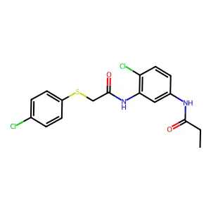 N-[4-chloro-3-[[2-(4-chlorophenyl)sulfanylacetyl]amino]phenyl]propanamide structure