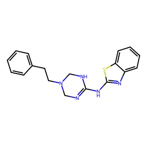 N-[5-(2-phenylethyl)-1,4,5,6-tetrahydro-1,3,5-triazin-2-yl]-1,3-benzothiazol-2-amine structure