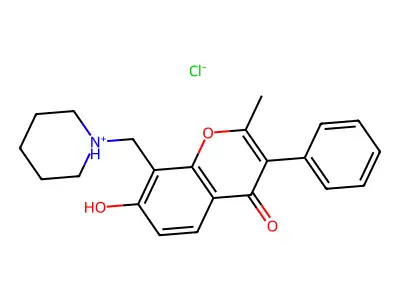 Isoflavone, 7-hydroxy-2-methyl-8-(piperidinomethyl)-, hydrochloride structure