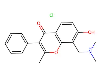 Isoflavone, 8-(dimethylaminomethyl)-7-hydroxy-2-methyl-, hydrochloride structure