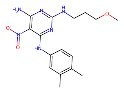 N4-(3,4-dimethylphenyl)-N2-(3-methoxypropyl)-5-nitropyrimidine-2,4,6-triamine structure