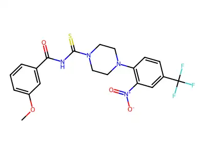 3-methoxy-N-({4-[2-nitro-4-(trifluoromethyl)phenyl]-1-piperazinyl}carbonothioyl)benzamide structure