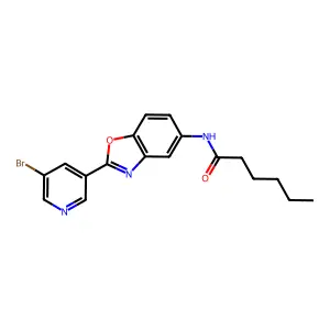 N-[2-(5-bromopyridin-3-yl)-1,3-benzoxazol-5-yl]hexanamide structure