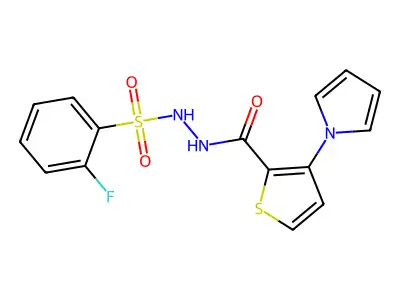 2-fluoro-N'-{[3-(1H-pyrrol-1-yl)-2-thienyl]carbonyl}benzenesulfonohydrazide structure