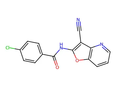 4-chloro-N-(3-cyanofuro[3,2-b]pyridin-2-yl)benzenecarboxamide structure
