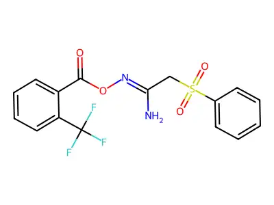 [[1-Amino-2-(benzenesulfonyl)ethylidene]amino] 2-(trifluoromethyl)benzoate structure