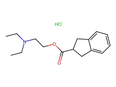 Indan-2-carboxylic acid, 2-(diethylamino)ethyl ester, hydrochloride structure