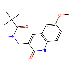 N-[(6-methoxy-2-oxo-1H-quinolin-3-yl)methyl]-N,2,2-trimethylpropanamide structure