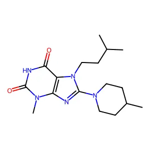 3-Methyl-7-(3-methylbutyl)-8-(4-methylpiperidin-1-yl)purine-2,6-dione structure