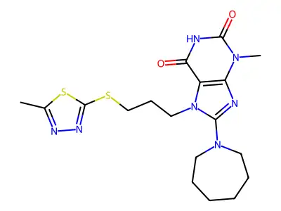 8-(azepan-1-yl)-3-methyl-7-[3-[(5-methyl-1,3,4-thiadiazol-2-yl)sulfanyl]propyl]purine-2,6-dione structure