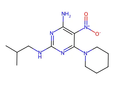 N2-isobutyl-5-nitro-6-(piperidin-1-yl)pyrimidine-2,4-diamine structure