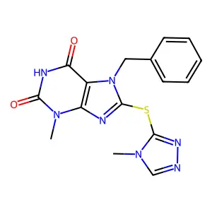 7-Benzyl-3-methyl-8-[(4-methyl-1,2,4-triazol-3-yl)sulfanyl]purine-2,6-dione structure