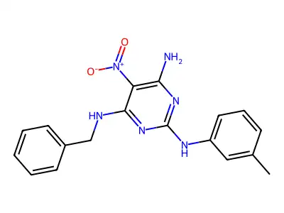 4-N-benzyl-2-N-(3-methylphenyl)-5-nitropyrimidine-2,4,6-triamine structure