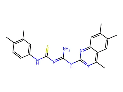 1-(3,4-dimethylphenyl)-3-[N-(4,6,7-trimethylquinazolin-2-yl)carbamimidoyl]thiourea structure