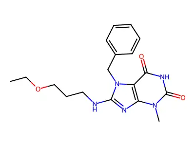 7-benzyl-8-((3-ethoxypropyl)amino)-3-methyl-1H-purine-2,6(3H,7H)-dione structure