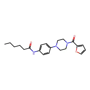 N-[4-[4-(furan-2-carbonyl)piperazin-1-yl]phenyl]hexanamide structure
