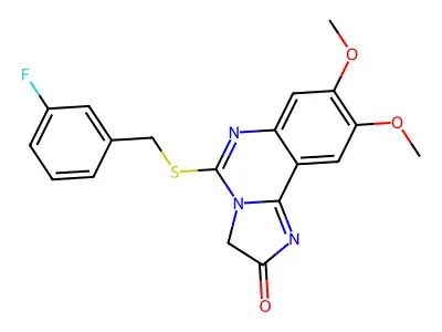 5-[(3-fluorobenzyl)sulfanyl]-8,9-dimethoxyimidazo[1,2-c]quinazolin-2(3H)-one structure