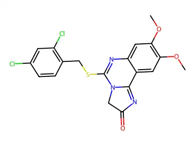 5-[(2,4-dichlorobenzyl)sulfanyl]-8,9-dimethoxyimidazo[1,2-c]quinazolin-2(3H)-one structure