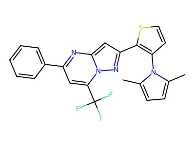 2-[3-(2,5-dimethyl-1H-pyrrol-1-yl)-2-thienyl]-5-phenyl-7-(trifluoromethyl)pyrazolo[1,5-a]pyrimidine structure