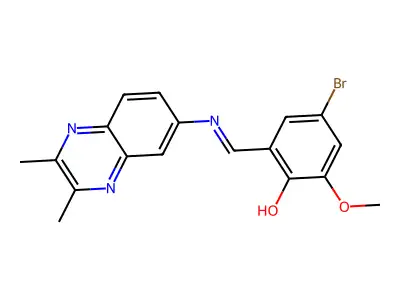 4-Bromo-2-{[(2,3-dimethyl-6-quinoxalinyl)imino]methyl}-6-methoxybenzenol structure