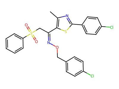 2-(benzenesulfonyl)-N-[(4-chlorophenyl)methoxy]-1-[2-(4-chlorophenyl)-4-methyl-1,3-thiazol-5-yl]ethanimine structure