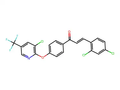 1-[4-[3-chloro-5-(trifluoromethyl)pyridin-2-yl]oxyphenyl]-3-(2,4-dichlorophenyl)prop-2-en-1-one structure