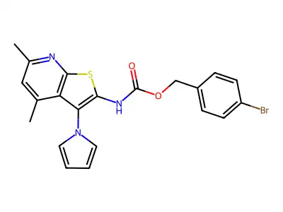 4-bromobenzyl N-[4,6-dimethyl-3-(1H-pyrrol-1-yl)thieno[2,3-b]pyridin-2-yl]carbamate structure