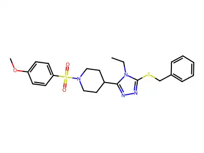 4-[5-(benzylsulfanyl)-4-ethyl-4H-1,2,4-triazol-3-yl]-1-[(4-methoxyphenyl)sulfonyl]piperidine structure