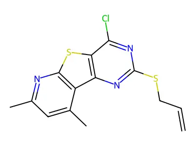 Allyl 4-chloro-7,9-dimethylpyrido[3',2':4,5]thieno[3,2-d]pyrimidin-2-yl sulfide structure