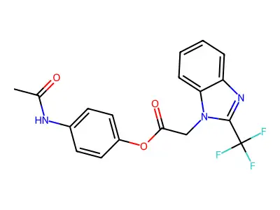 4-(acetylamino)phenyl 2-[2-(trifluoromethyl)-1H-1,3-benzimidazol-1-yl]acetate structure