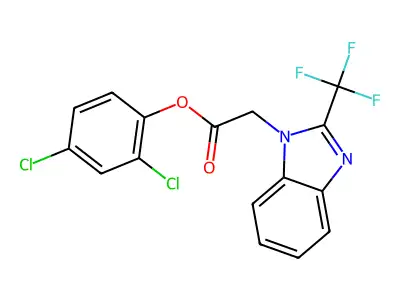 2,4-dichlorophenyl 2-[2-(trifluoromethyl)-1H-1,3-benzimidazol-1-yl]acetate structure