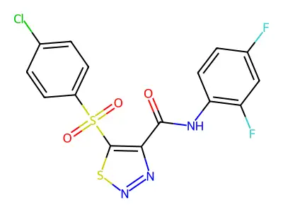 5-(4-chlorophenyl)sulfonyl-N-(2,4-difluorophenyl)thiadiazole-4-carboxamide structure