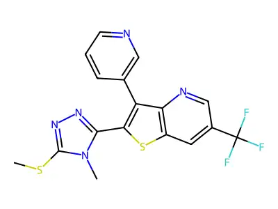 2-[4-methyl-5-(methylsulfanyl)-4H-1,2,4-triazol-3-yl]-3-(3-pyridinyl)-6-(trifluoromethyl)thieno[3,2-b]pyridine structure