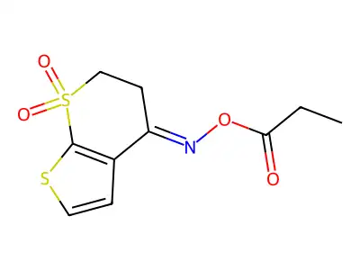 4-((Propionyloxy)imino)-5,6-dihydro-4H-thieno[2,3-b]thiopyran 7,7-dioxide structure