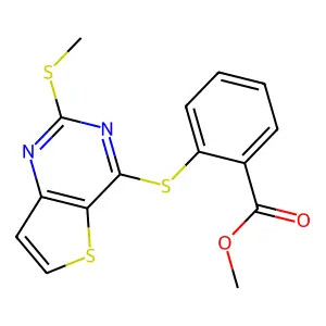 methyl 2-{[2-(methylsulfanyl)thieno[3,2-d]pyrimidin-4-yl]sulfanyl}benzenecarboxylate structure