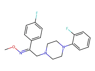 1-(4-fluorophenyl)-2-[4-(2-fluorophenyl)piperazin-1-yl]-N-methoxyethanimine structure