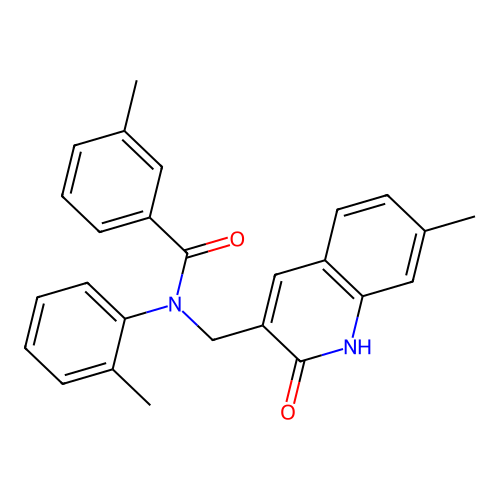 3-methyl-N-[(7-methyl-2-oxo-1H-quinolin-3-yl)methyl]-N-(2-methylphenyl)benzamide structure