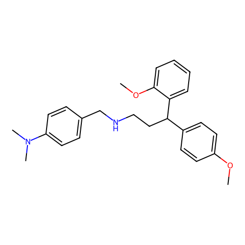 4-({[3-(2-methoxyphenyl)-3-(4-methoxyphenyl)propyl]amino}methyl)-N,N-dimethylaniline structure