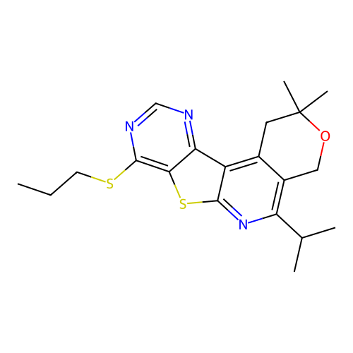 2,2-dimethyl-5-(propan-2-yl)-8-(propylsulfanyl)-1,4-dihydro-2H-pyrano[4'',3'':4',5']pyrido[3',2':4,5]thieno[3,2-d]pyrimidine structure