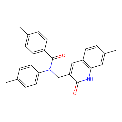 4-methyl-N-[(7-methyl-2-oxo-1H-quinolin-3-yl)methyl]-N-(4-methylphenyl)benzamide structure