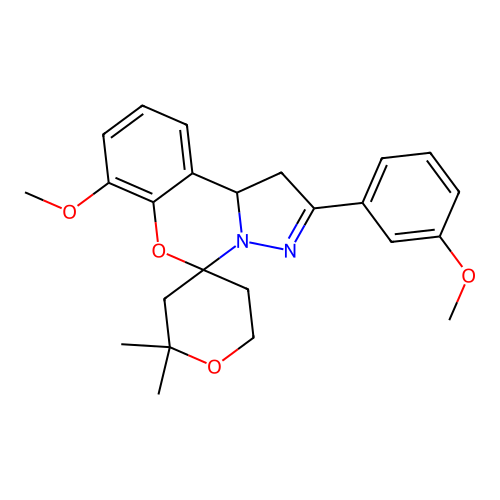 7'-methoxy-2'-(3-methoxyphenyl)-2,2-dimethyl-1',2,3,5,6,10b'-hexahydrospiro[pyran-4,5'-pyrazolo[1,5-c][1,3]benzoxazine] structure