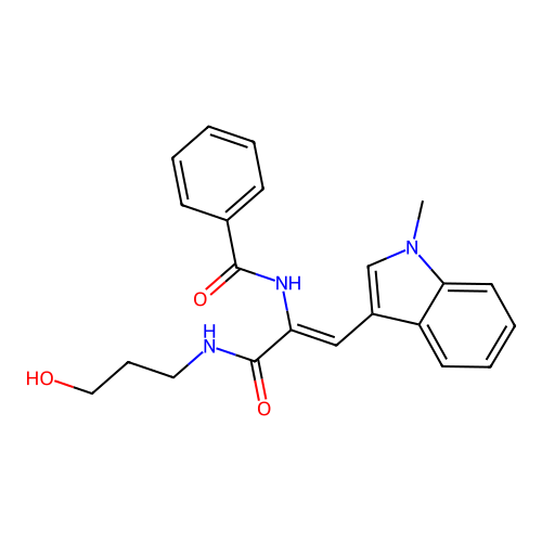 N-[(Z)-3-(3-hydroxypropylamino)-1-(1-methylindol-3-yl)-3-oxoprop-1-en-2-yl]benzamide structure