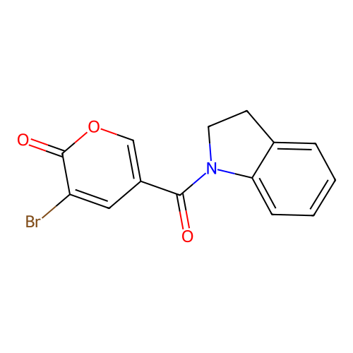 3-bromo-5-(indoline-1-carbonyl)-2H-pyran-2-one structure