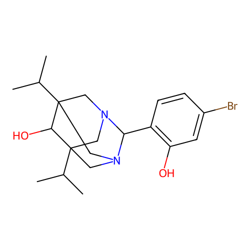 (5s,7s)-2-(4-Bromo-2-hydroxyphenyl)-5,7-diisopropyl-1,3-diazaadamantan-6-ol structure