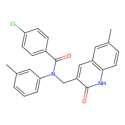 4-chloro-N-[(6-methyl-2-oxo-1H-quinolin-3-yl)methyl]-N-(3-methylphenyl)benzamide structure