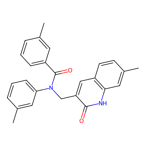3-methyl-N-[(7-methyl-2-oxo-1H-quinolin-3-yl)methyl]-N-(3-methylphenyl)benzamide structure