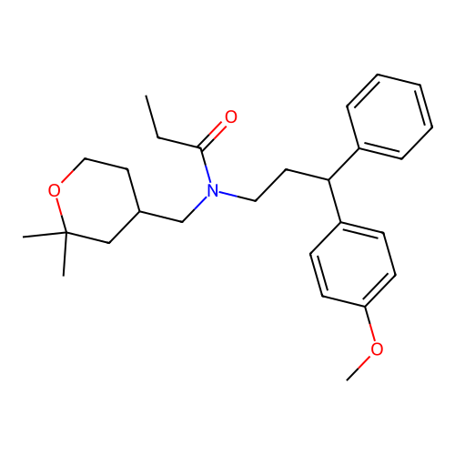 N-[(2,2-dimethyloxan-4-yl)methyl]-N-[3-(4-methoxyphenyl)-3-phenylpropyl]propanamide structure