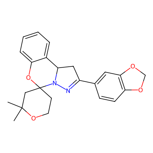 2'-(1,3-benzodioxol-5-yl)-2,2-dimethyl-1',2,3,5,6,10b'-hexahydrospiro[pyran-4,5'-pyrazolo[1,5-c][1,3]benzoxazine] structure