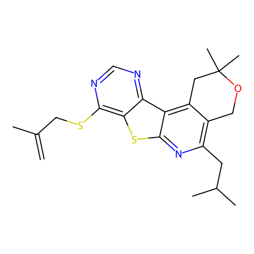2,2-dimethyl-8-[(2-methylprop-2-en-1-yl)sulfanyl]-5-(2-methylpropyl)-1,4-dihydro-2H-pyrano[4'',3'':4',5']pyrido[3',2':4,5]thieno[3,2-d]pyrimidine structure